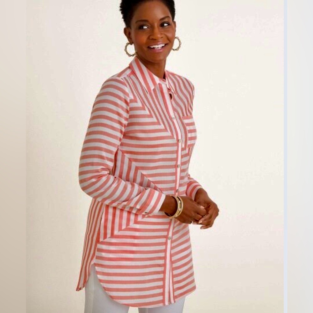 Chico’s Splice Button-Down Asymmetrical Stripe Tunic - Size 3 Women’s 16/18